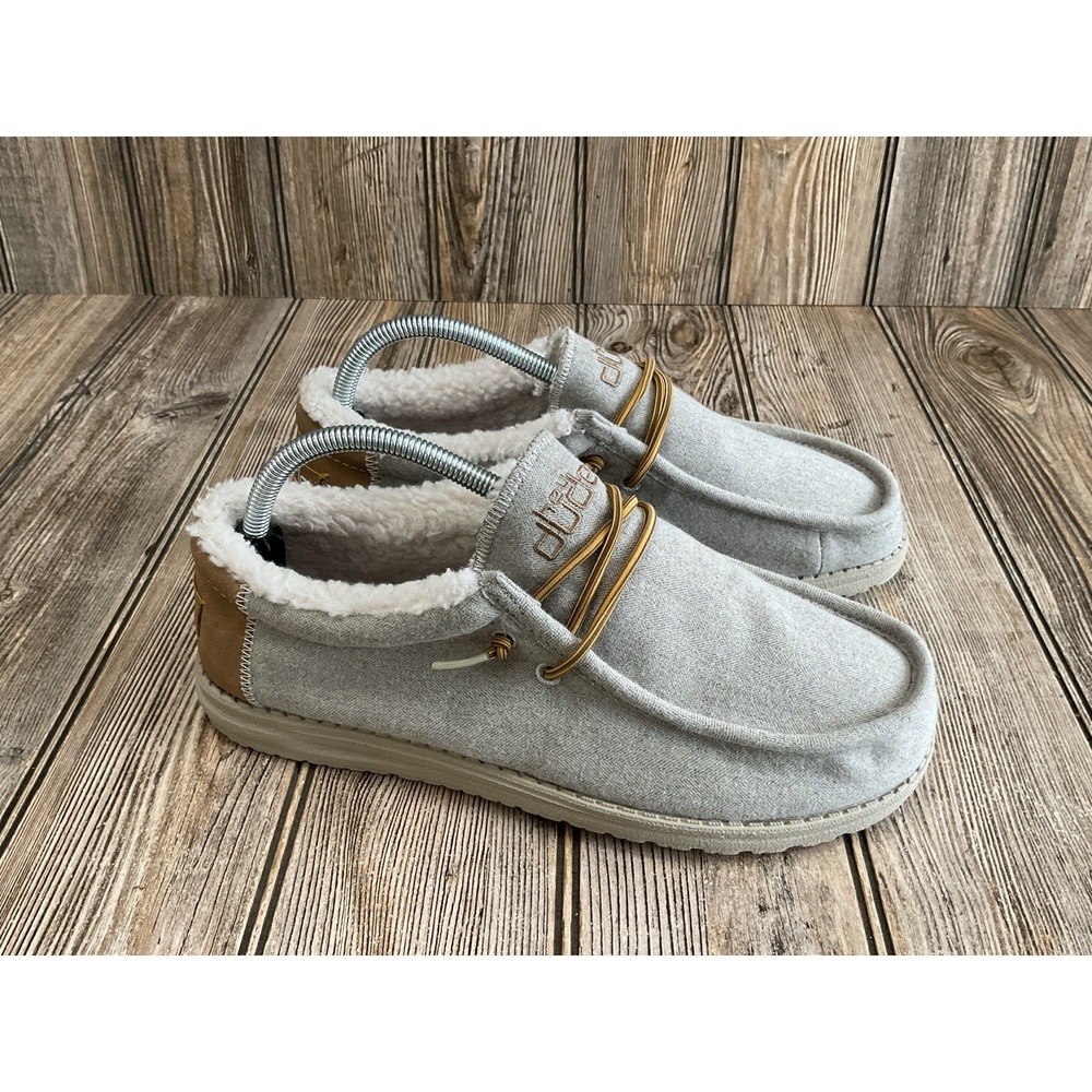 Hey Dude Wally Herringbone Grey Shoes Men's Slip on Loafers Size 8